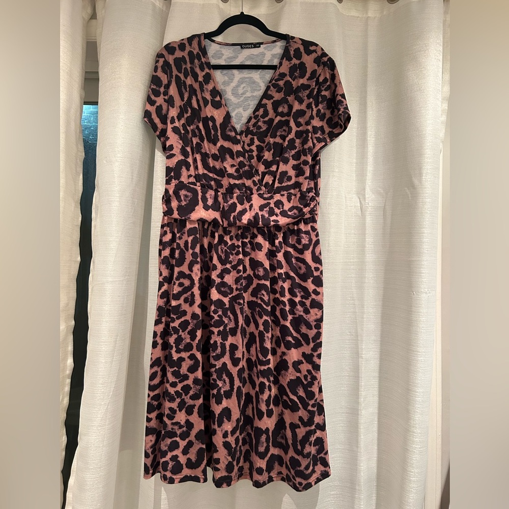 OUGES PLUS size Short Sleeve V Neck Casual Wrap Dress with Pockets, 2XL